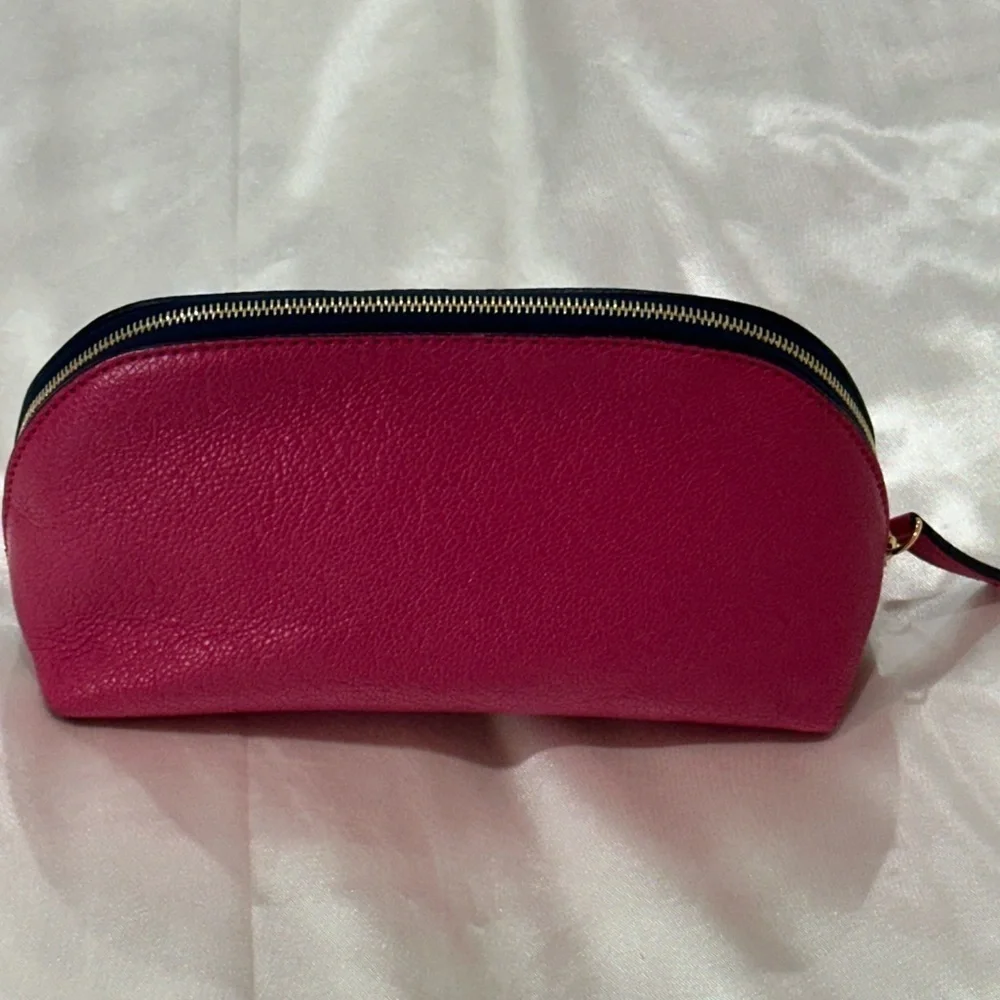 Smythson Of Bond St Cosmetic Case Panama Leather Fuschia Pink Gold Travel Chic